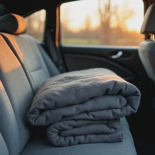 The wool blanket that moved from the couch to the car — and never left Folded gray wool blanket resting on a car back seat in soft afternoon light, a simple comfort that lives permanently in the vehicle