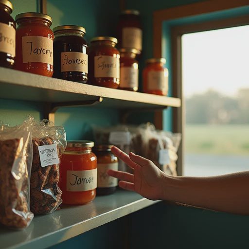 The local snack shelf — where a gas stop turns into a small discovery Local homemade jam jars and regional snacks on a small-town gas station shelf, hand-labeled and sold on the honor system