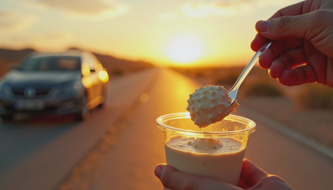 Sunset Dessert on the Road — SACATR Clear Plastic Spoons for Romantic Road Trip Moments