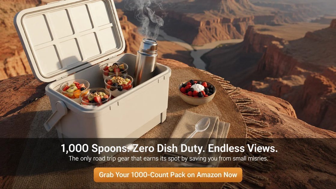 Road Trip Picnic at Canyon Overlook with SACATR No-Wash Cutlery for Car Travel